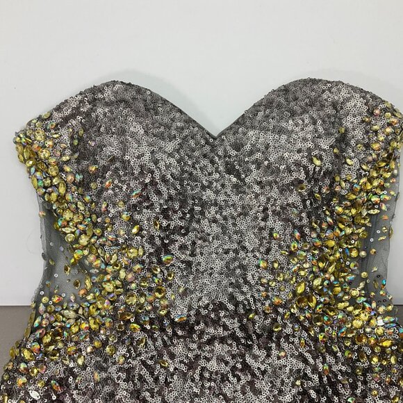 La Femme 4 Sequin Rhinsetone Strapless Gown Dress Silver Gold Old Money Sheer - Picture 15 of 15
